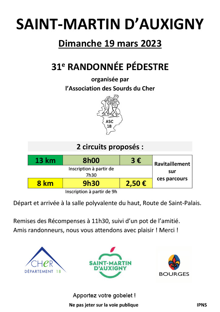 31ème randonnée pédestre - Organisée par l'association des Sourds du Cher